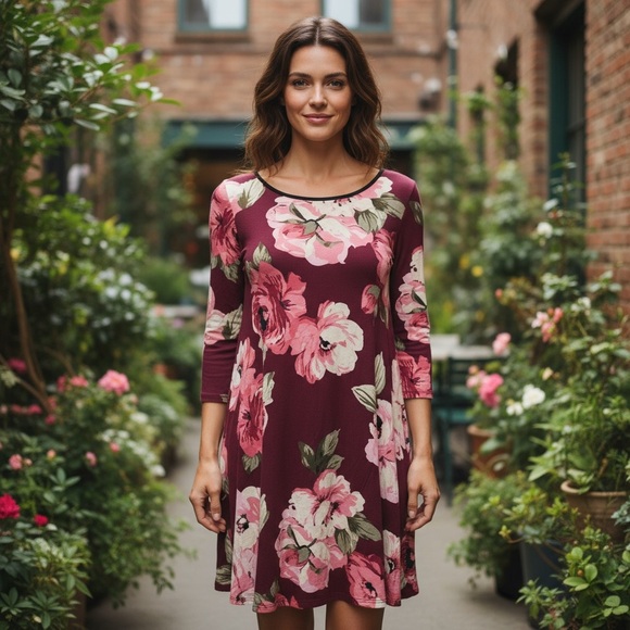 Altar'd State Dresses & Skirts - Altar’d State Burgundy Floral Cutout Swing Dress
New